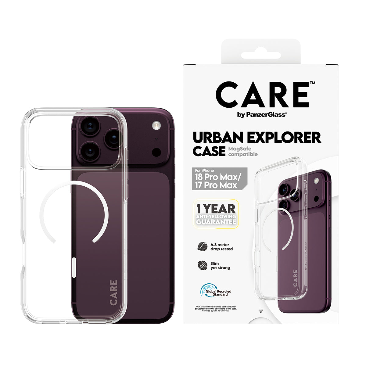 PanzerGlass CARE™ by ® Urban Explorer Case Transparent w. White Magsafe iPhone 2026 Pro Max | 17 Pro Max coque de protec