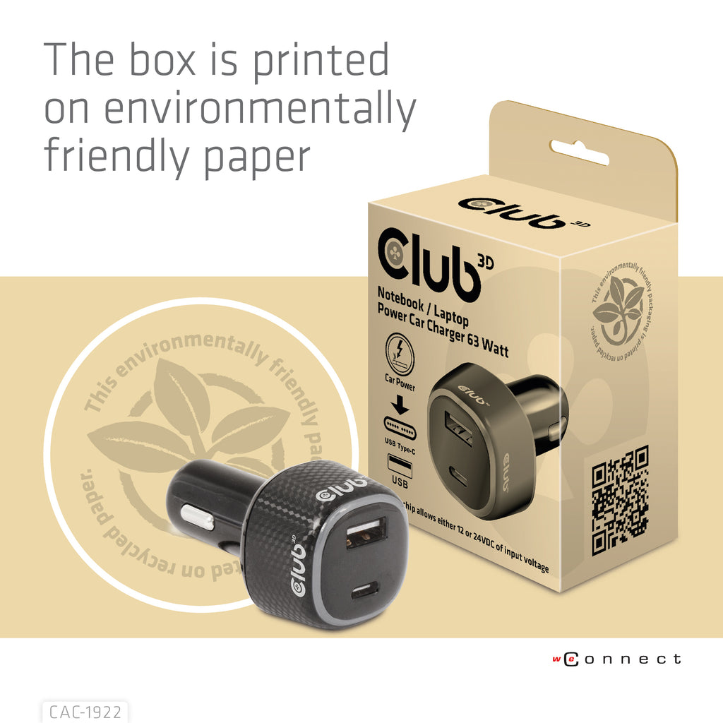 CLUB3D CAC-1922 Chargeur Allume-cigare pour Ordinateur Portable, Noir