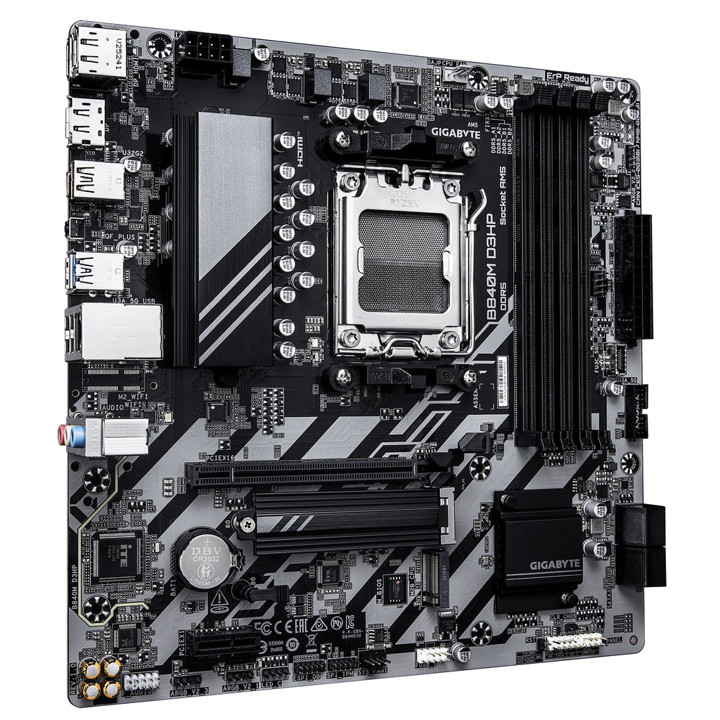 GIGABYTE B840M D3HP Carte Mère – Processeurs AMD Ryzen 9000, VRM 8+2+2 phases, jusqu’à 8200 MHz DDR5 (O.C.), 2× M.2 PCIe