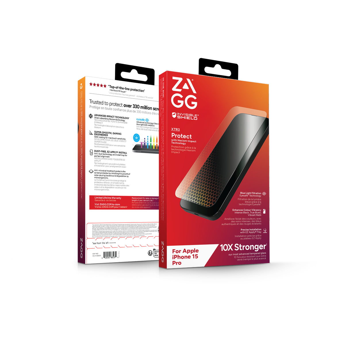 InvisibleShield Glass XTR3 Protection d'écran pour iPhone 15 Pro, Transparent