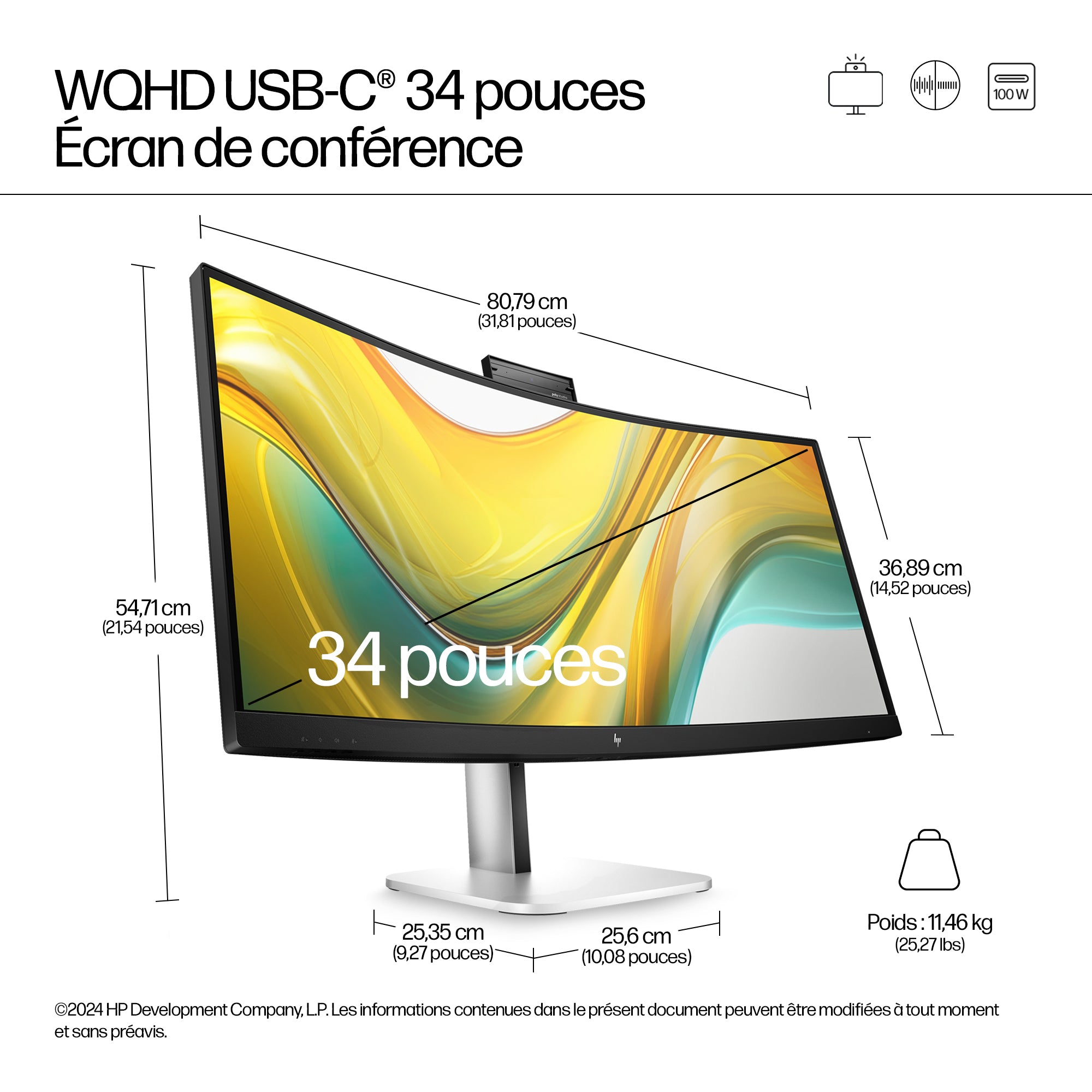 HP Series 5 Pro Écran pour visioconférence WQHD USB-C 34 pouces – 534pm