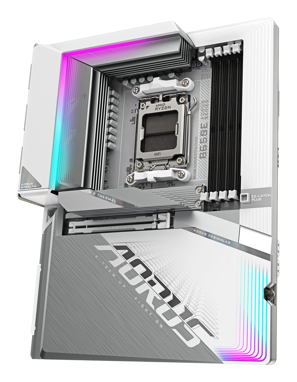 GIGABYTE B650E AORUS STEALTH ICE Carte mère - AMD Ryzen série 9000, VRM 12+2+2 phases, jusqu'à 8000 MHz DDR5 (OC), 1xPCIe 5.0 + 2xPCIe 4.0 M.2, LAN 2,5 GbE, WIFI 7, USB 3.2 Gen 2x2