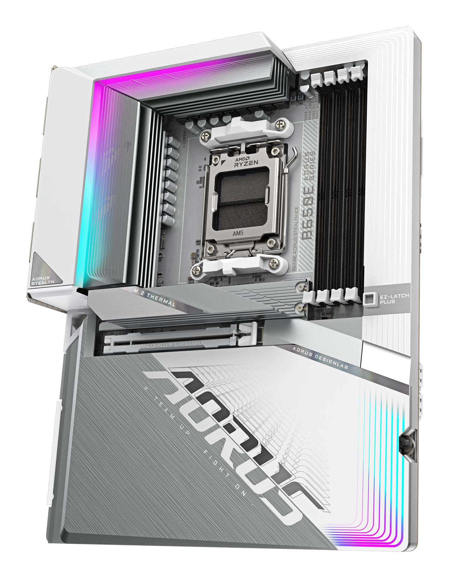 GIGABYTE B650E AORUS STEALTH ICE Carte mère - AMD Ryzen série 9000, VRM 12+2+2 phases, jusqu'à 8000 MHz DDR5 (OC), 1xPCIe 5.0 + 2xPCIe 4.0 M.2, LAN 2,5 GbE, WIFI 7, USB 3.2 Gen 2x2