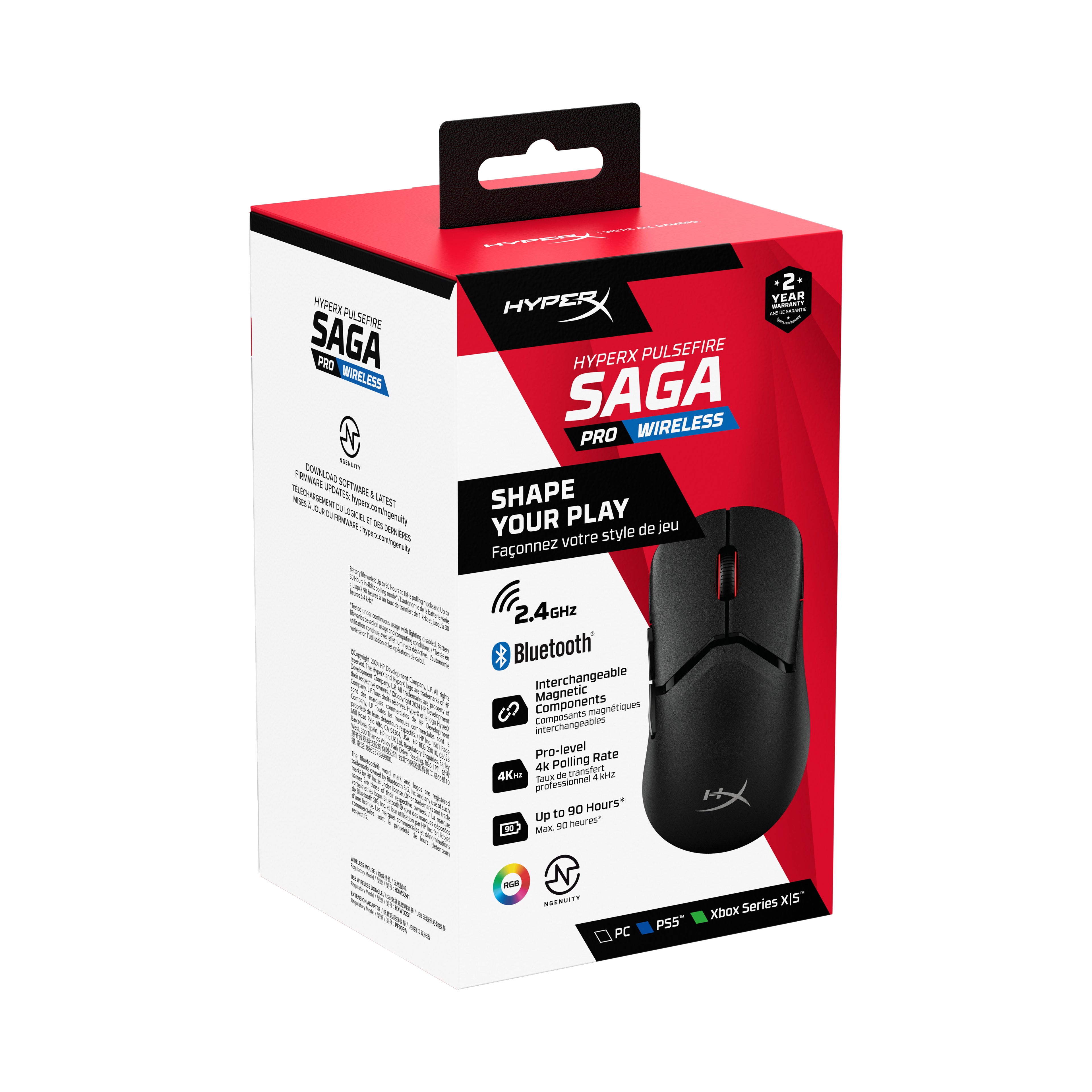 HyperX Souris gamer sans fil Pulsefire Saga Pro (noire)