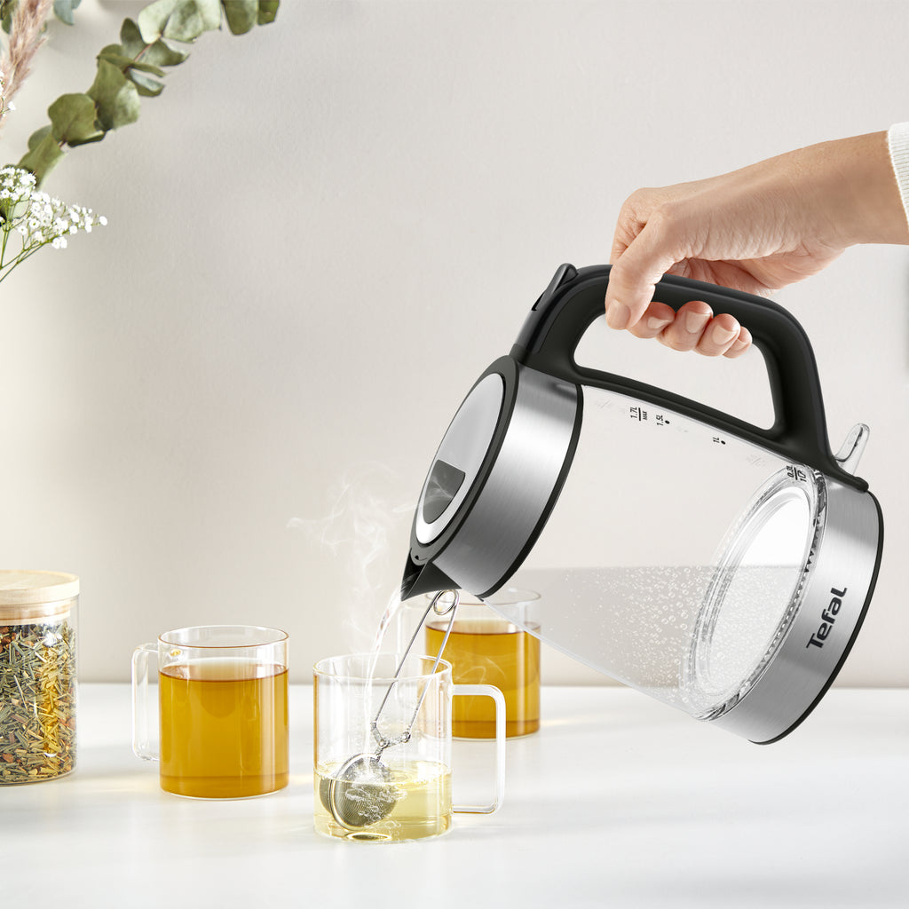 Tefal Glass Kettle KI605830 bouilloire 1,7 L 2200 W Noir, Argent, Transparent