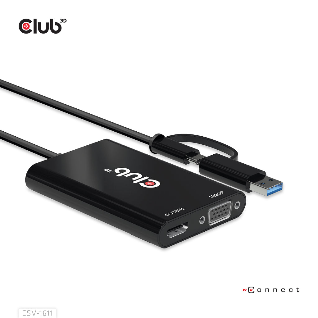 CLUB3D CSV-1611 Adaptateur Graphique USB 4K 3840 x 2160 pixels, Noir
