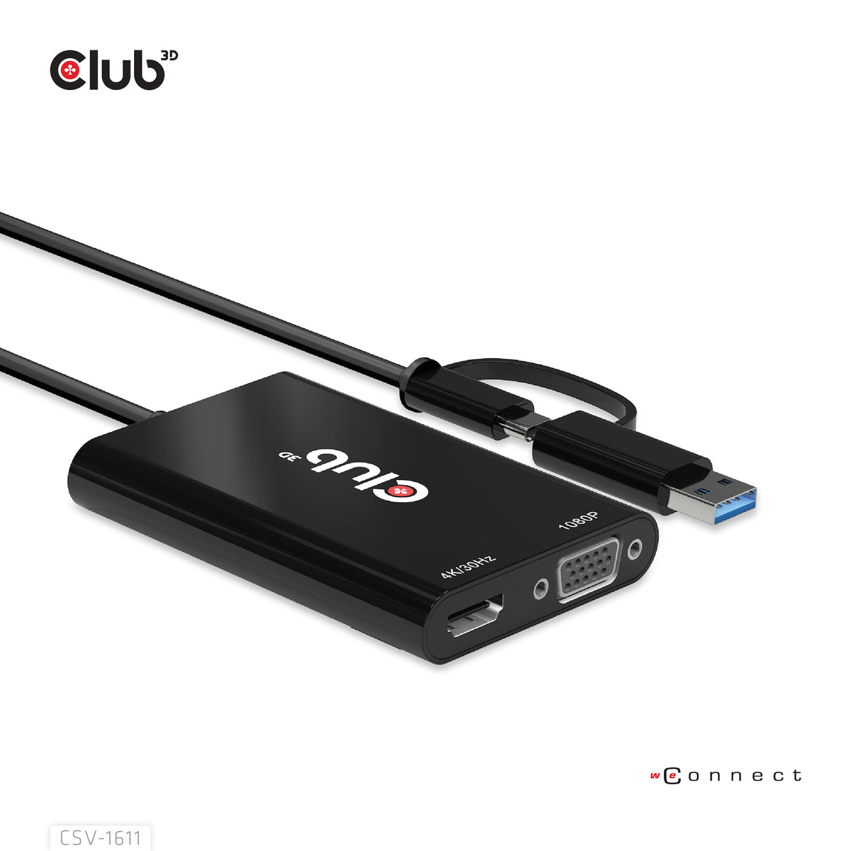CLUB3D CSV-1611 Adaptateur Graphique USB 4K 3840 x 2160 pixels, Noir