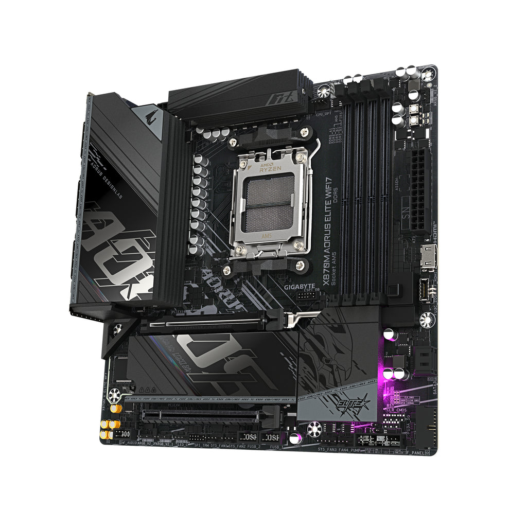 GIGABYTE X870M AORUS ELITE WIFI7 Carte Mère – Compatible avec les processeurs AMD Ryzen 9000, VRM numérique 14+2+2 phases, jusqu'à 8200 MHz DDR5 (OC), 1 x PCIe 5.0 + 1 x PCIe 4.0, Wi-Fi 7, LAN 2.5 GbE, USB 4