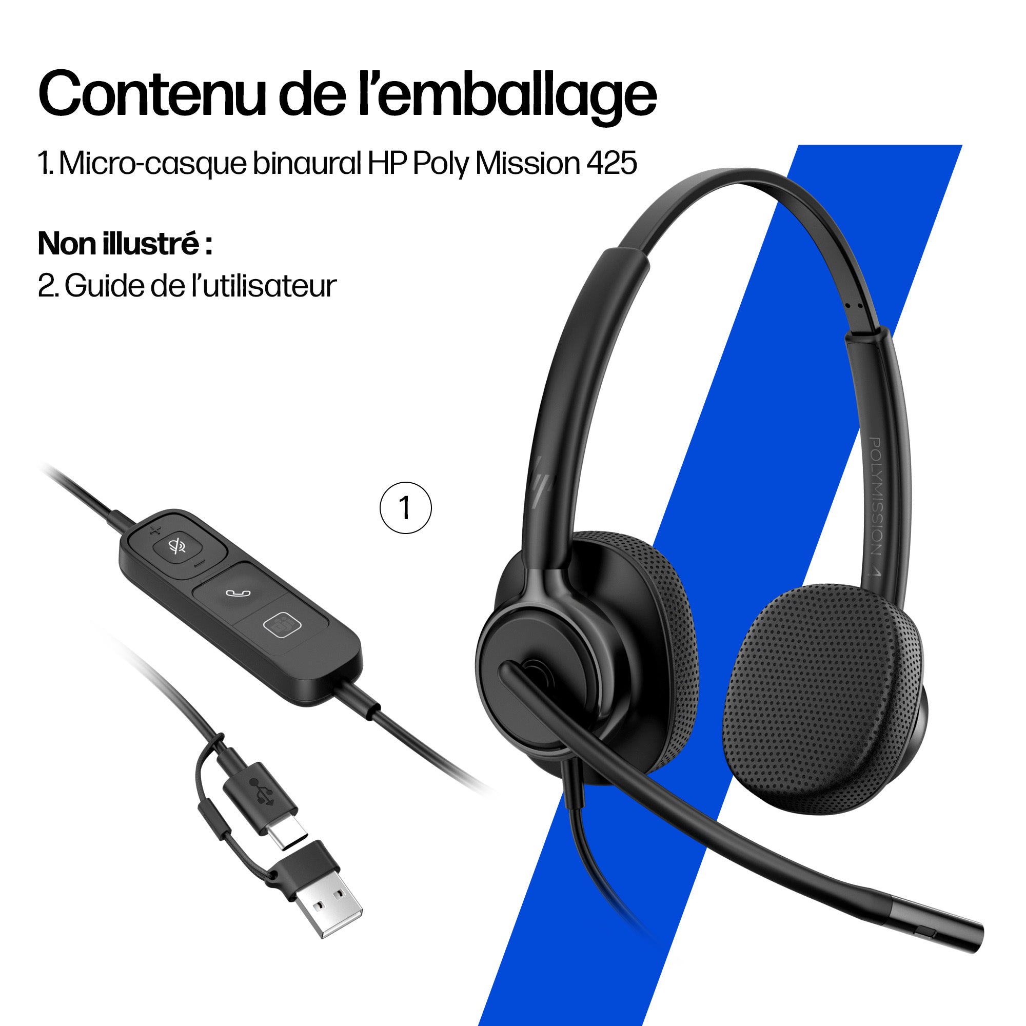 HP Poly Micro-casque filaire USB binaural Mission 425 Classic