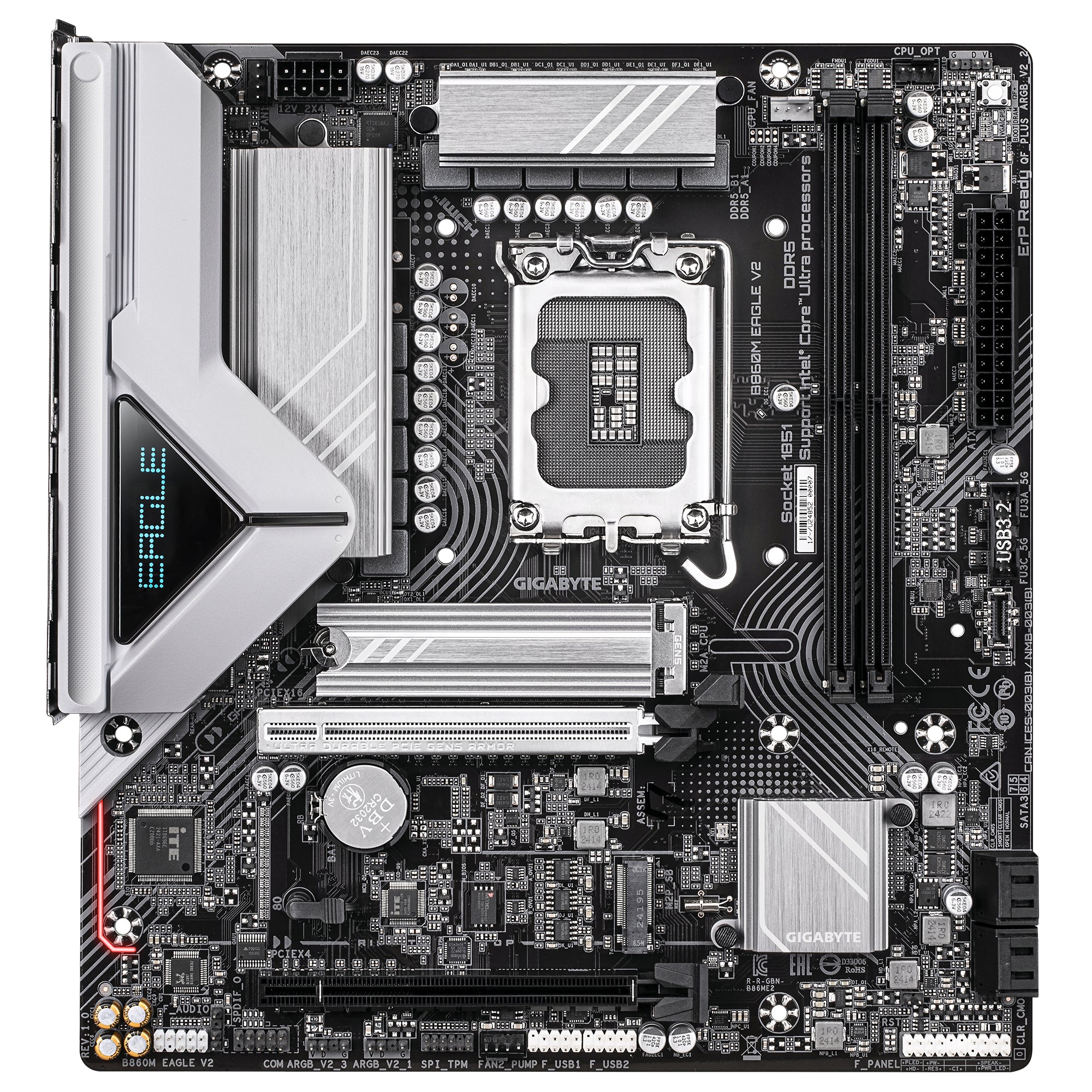 GIGABYTE B860M EAGLE V2 Carte mère - Processeurs Intel Core Ultra Series, VRM 6+1+2 phases, jusqu'à 9066 MHz DDR5, 1x M.2 PCIe 5.0 + 1x M.2 PCIe 4.0, LAN 2.5 GbE, USB 3.2 Gen 1