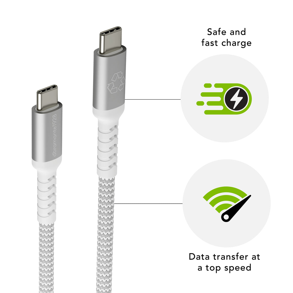 Câble USB-C vers USB-C 2.0, 2,5 m, 0,48 Gbit/s, Blanc, CB25CCGR7120