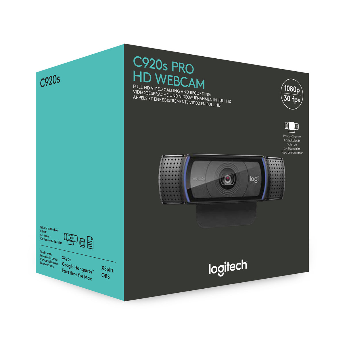 Logitech HD Pro Webcam C920S, Résolution 1920 x 1080
