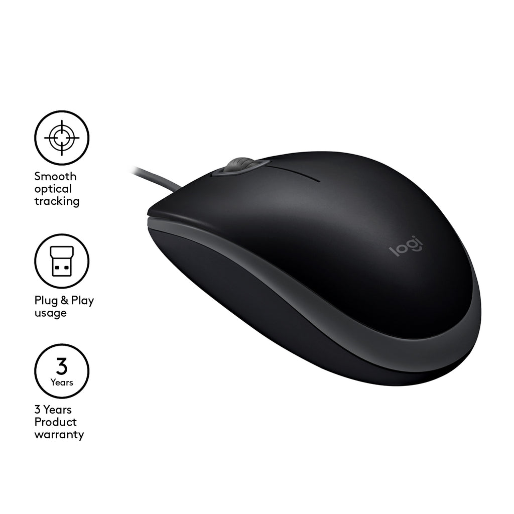 Logitech B110 Souris Optique Filaire Silencieuse, Noir