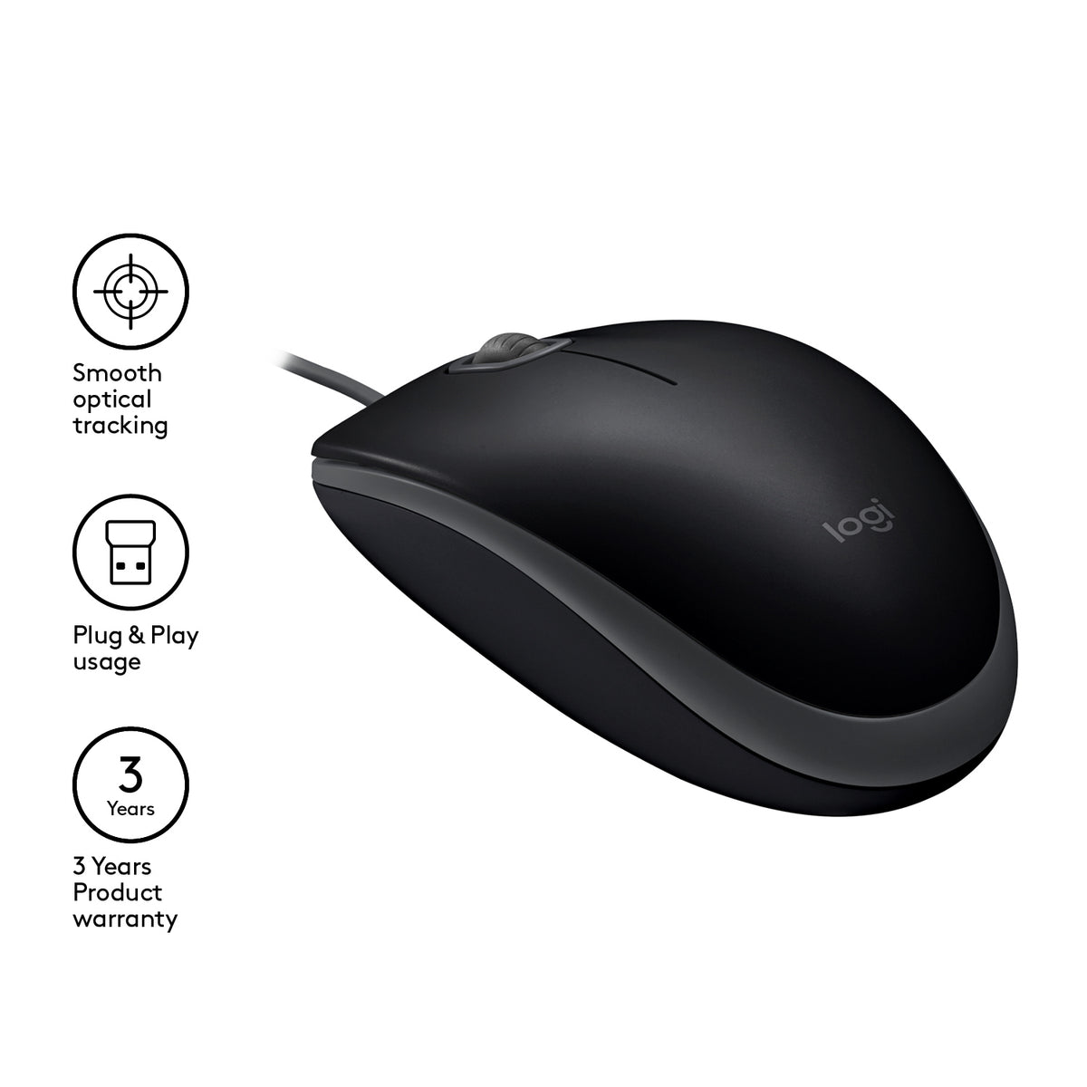 Logitech B110 Souris Optique Filaire Silencieuse, Noir