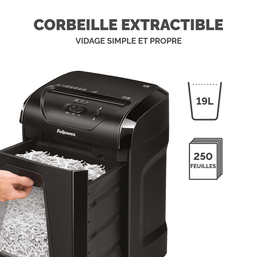 Fellowes Powershred 12C destructeur de papier Destruction croisée 22,5 cm Noir
