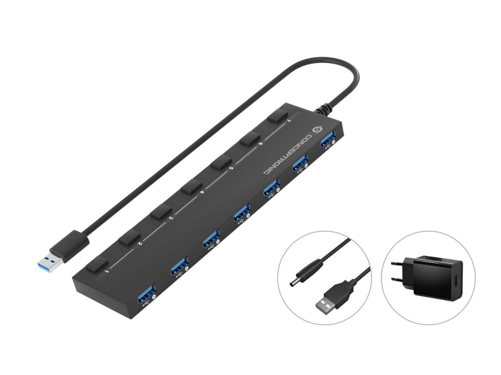 Conceptronic HUBBIES19BP hub & concentrateur USB 3.2 Gen 1 (3.1 Gen 1) Type-A 5000 Mbit/s Noir