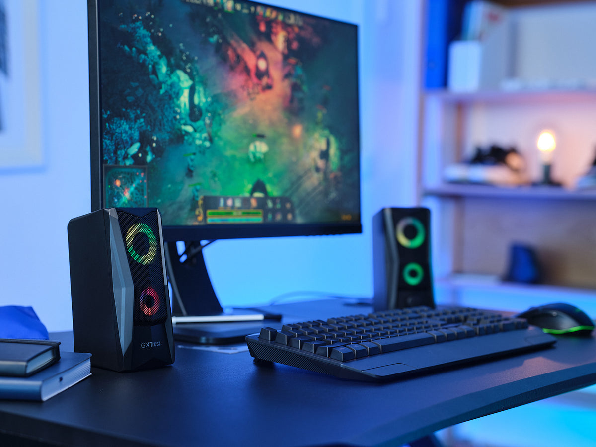 Trust GXT 606 JAVV Enceintes Compactes 2.0 RGB, Noir, 12 W