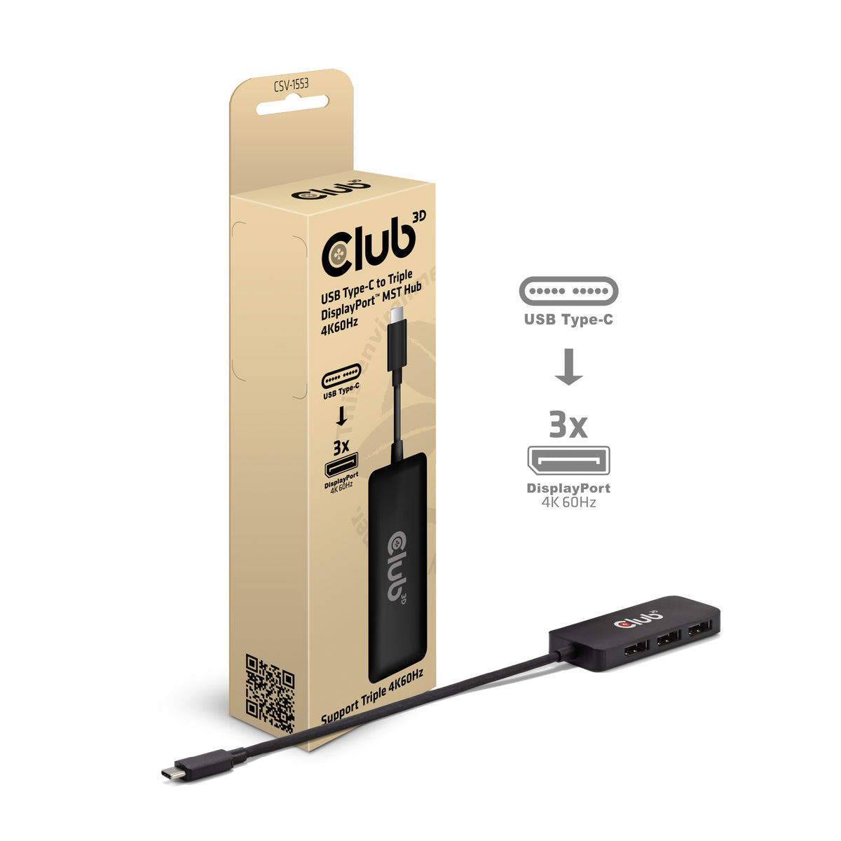 CLUB3D Hub MST USB-C vers Triple DisplayPort 4K60Hz