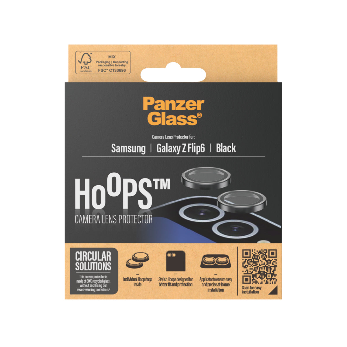 PanzerGlass PanzerGlass ® Hoops® Camera Lens Protector Black Samsung Galaxy Z Flip6 Protection d'écran transparent 1 pièce(s)