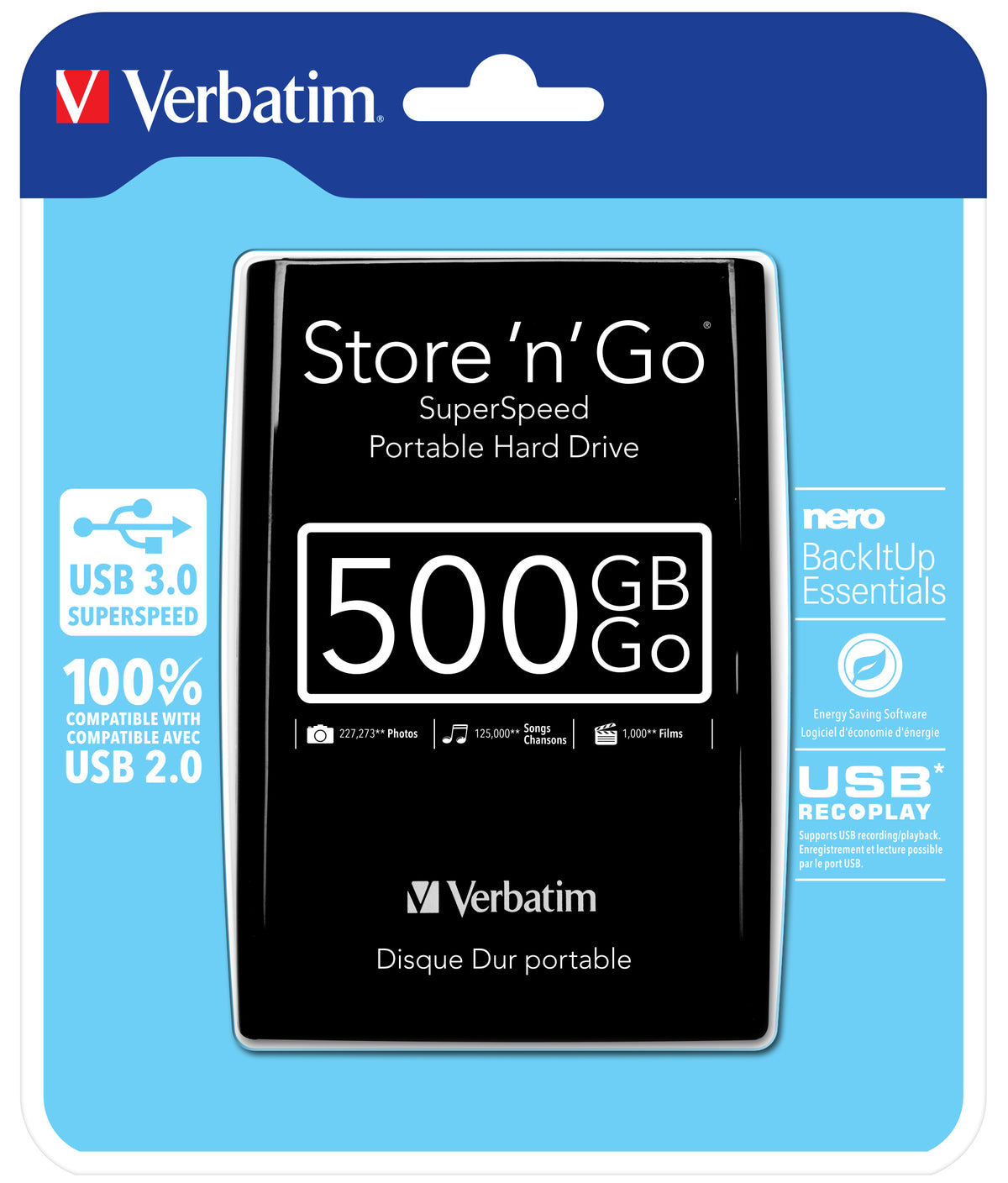 Verbatim Store 'n' Go Harddisk Portable 500GB USB 3.0 5400rpm