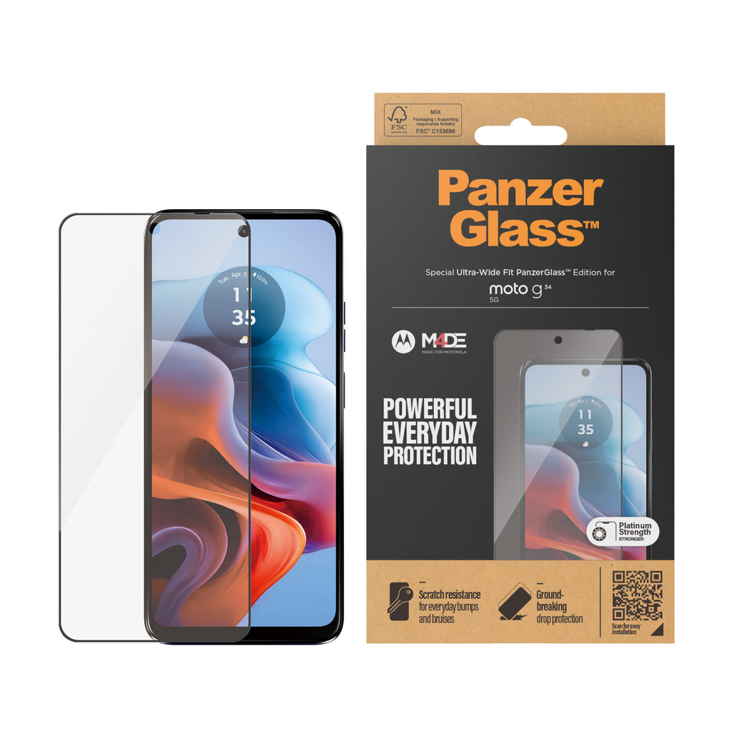 PanzerGlass ® Screen Protector Motorola moto g34 5G | Ultra-Wide Fit Protection d'écran transparent 1 pièce(s)
