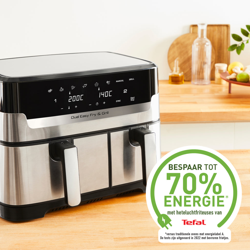 Tefal Dual Easy Fry & Grill EY905D Friteuse à Air Chaud Double 8,3 L 2700 W Acier Inoxydable