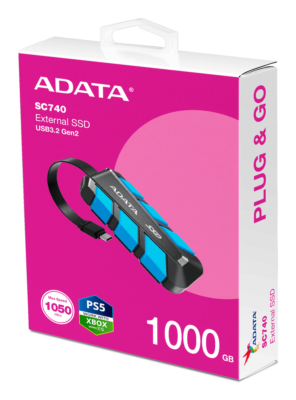 ADATA SC740 1 To USB Type-C 3.2 Gen 2 (3.1 Gen 2) Noir, Bleu - vue 6