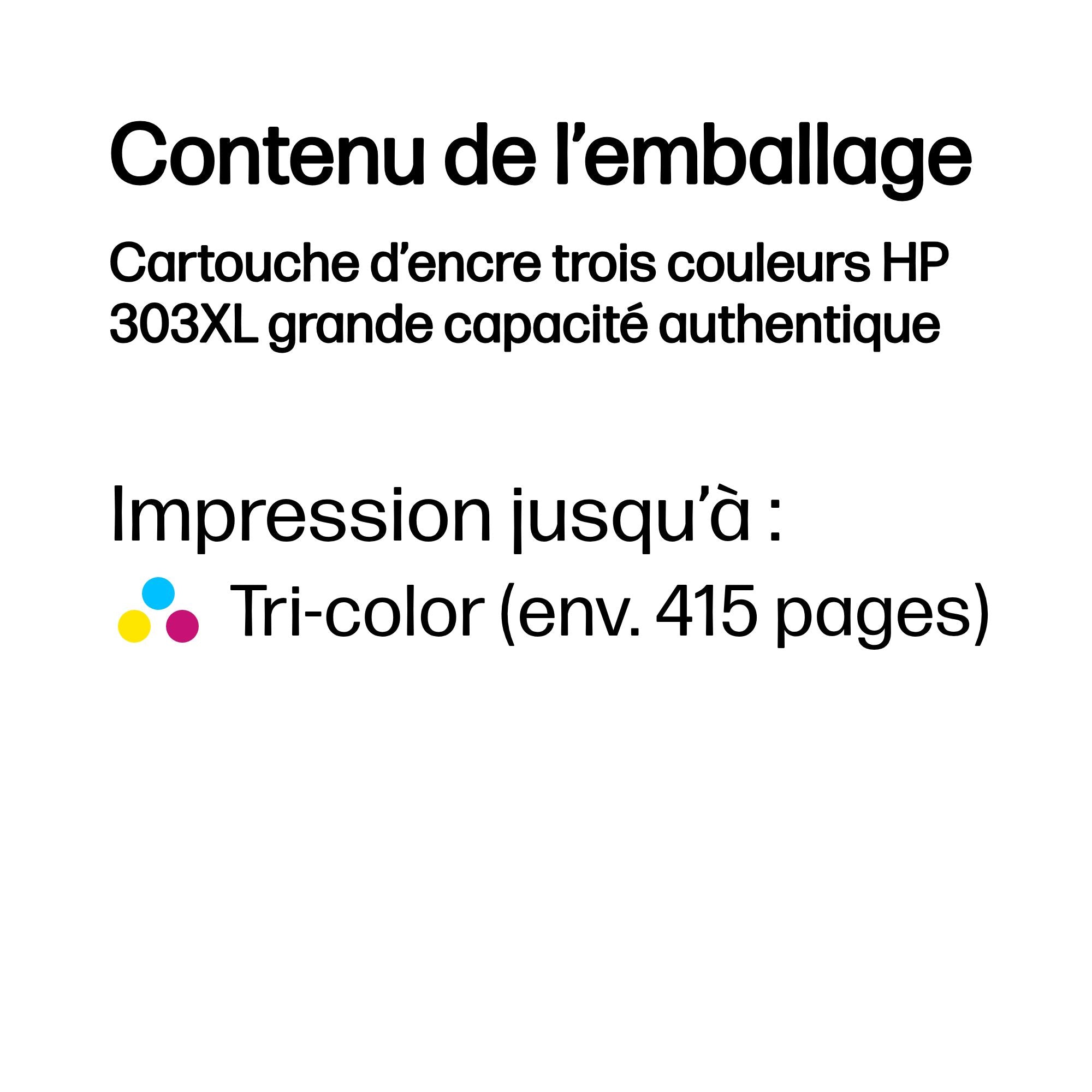 HP Cartouche d’encre trois couleurs 303XL grande capacité authentique