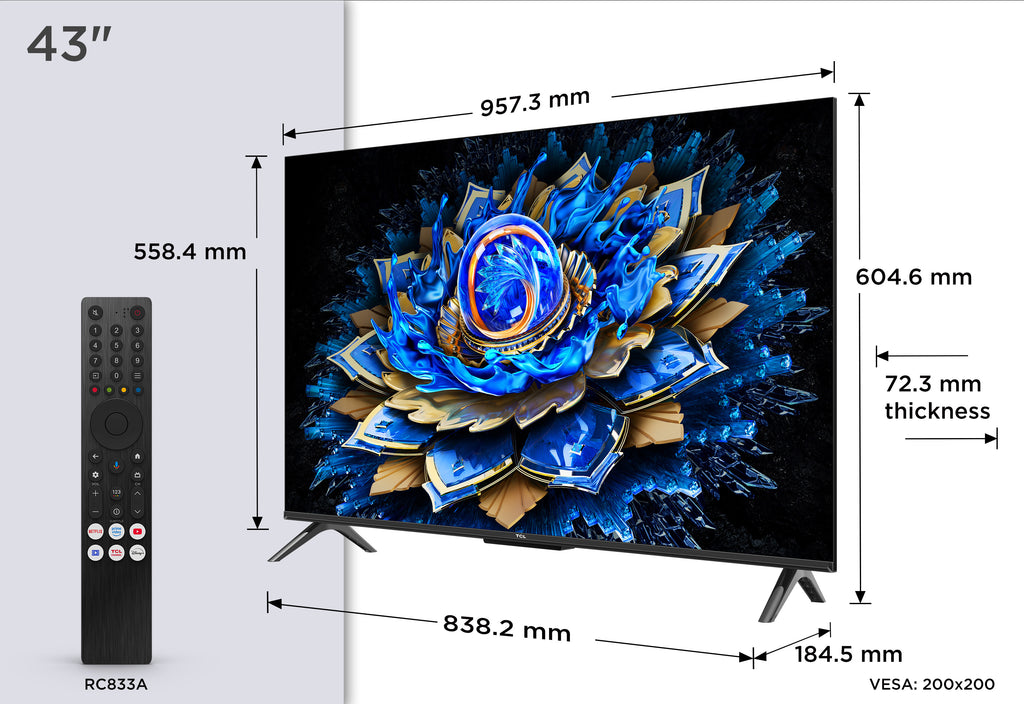 TCL T69C 43T69C TV 109,2 cm (43") 4K Ultra HD Smart TV Wifi Noir 350 cd/m²