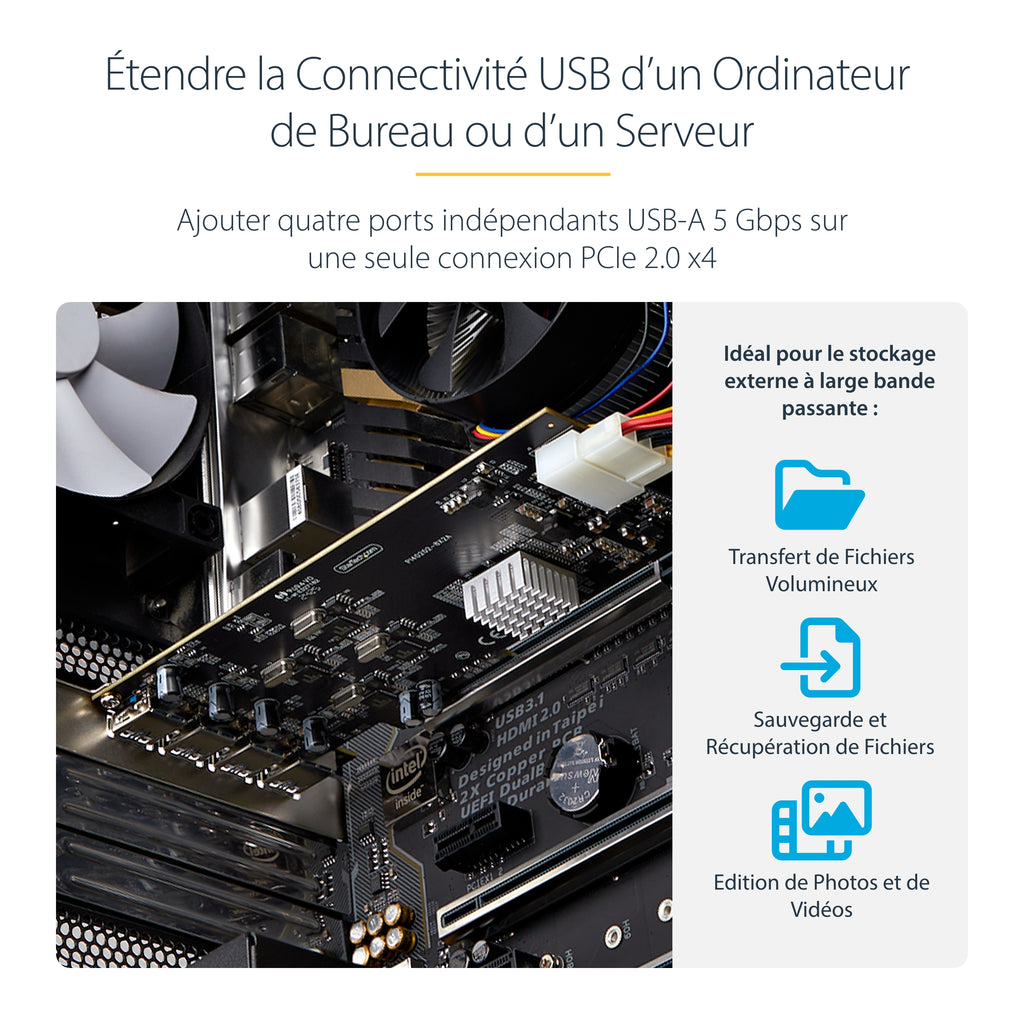 StarTech.com Carte PCIe USB 4 Ports USB 3.2 5Gbps, 4 Contrôleurs Indépendants, Ports USB-A, Windows/macOS/Linux