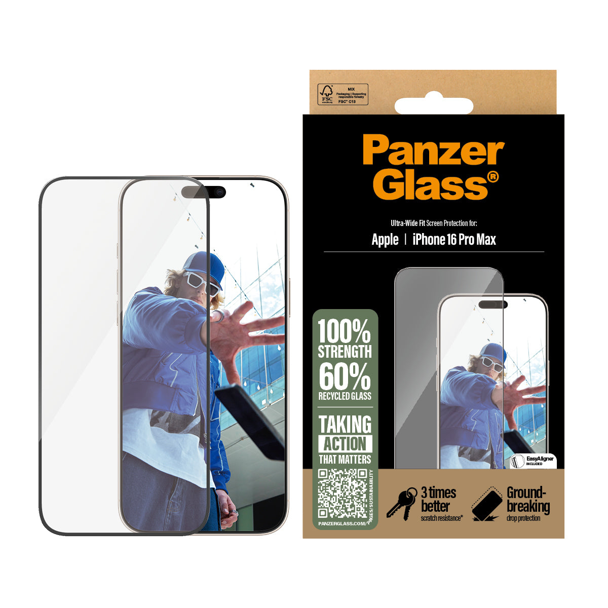 PanzerGlass ® Screen Protector iPhone 16 Pro Max | Ultra-Wide Fit Protection d'écran transparent Apple 1 pièce(s)