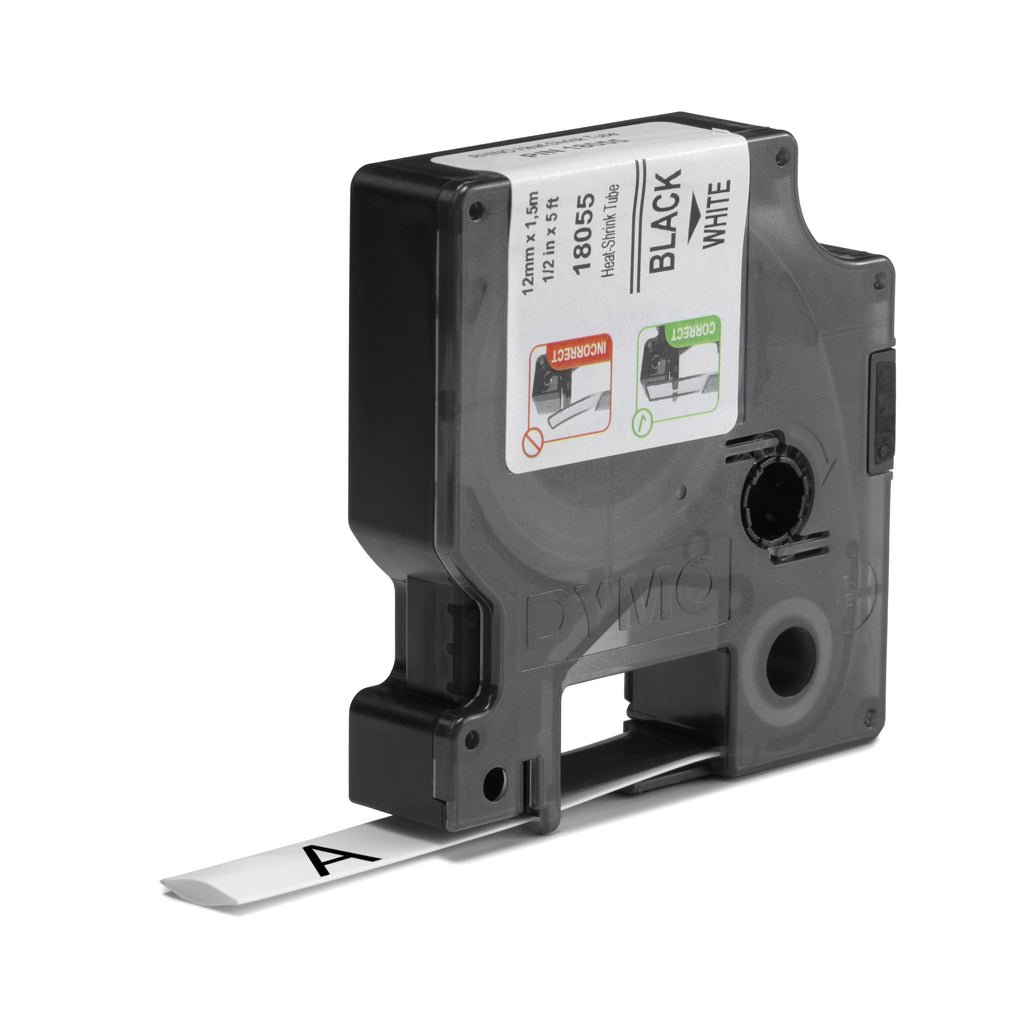 DYMO Rhino gaines thermorétractables industrielles | 12 mm x 1,5 m | Impression en noir sur fond blanc | pour étiqueteuses Rhino
