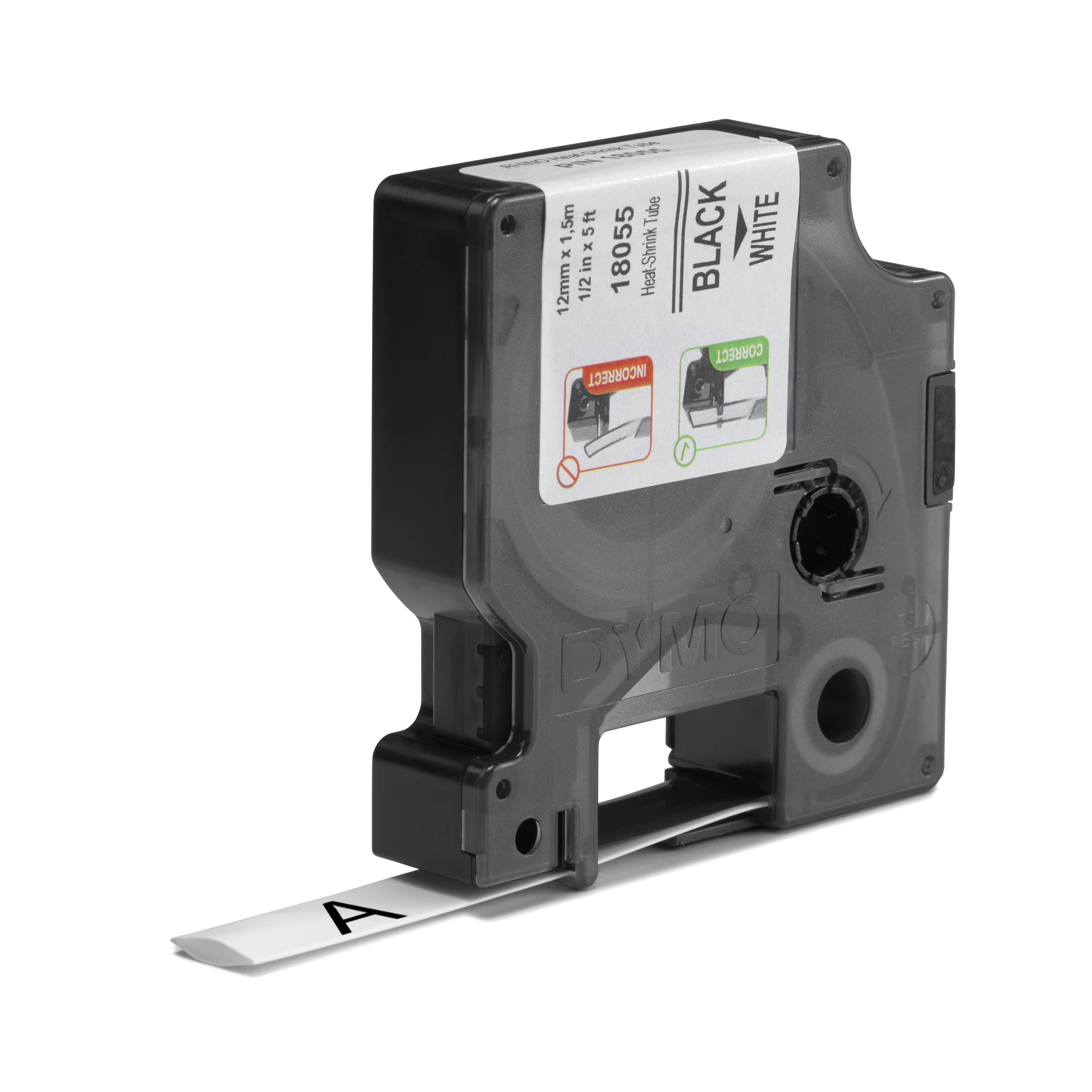 DYMO Rhino gaines thermorétractables industrielles | 12 mm x 1,5 m | Impression en noir sur fond blanc | pour étiqueteuses Rhino