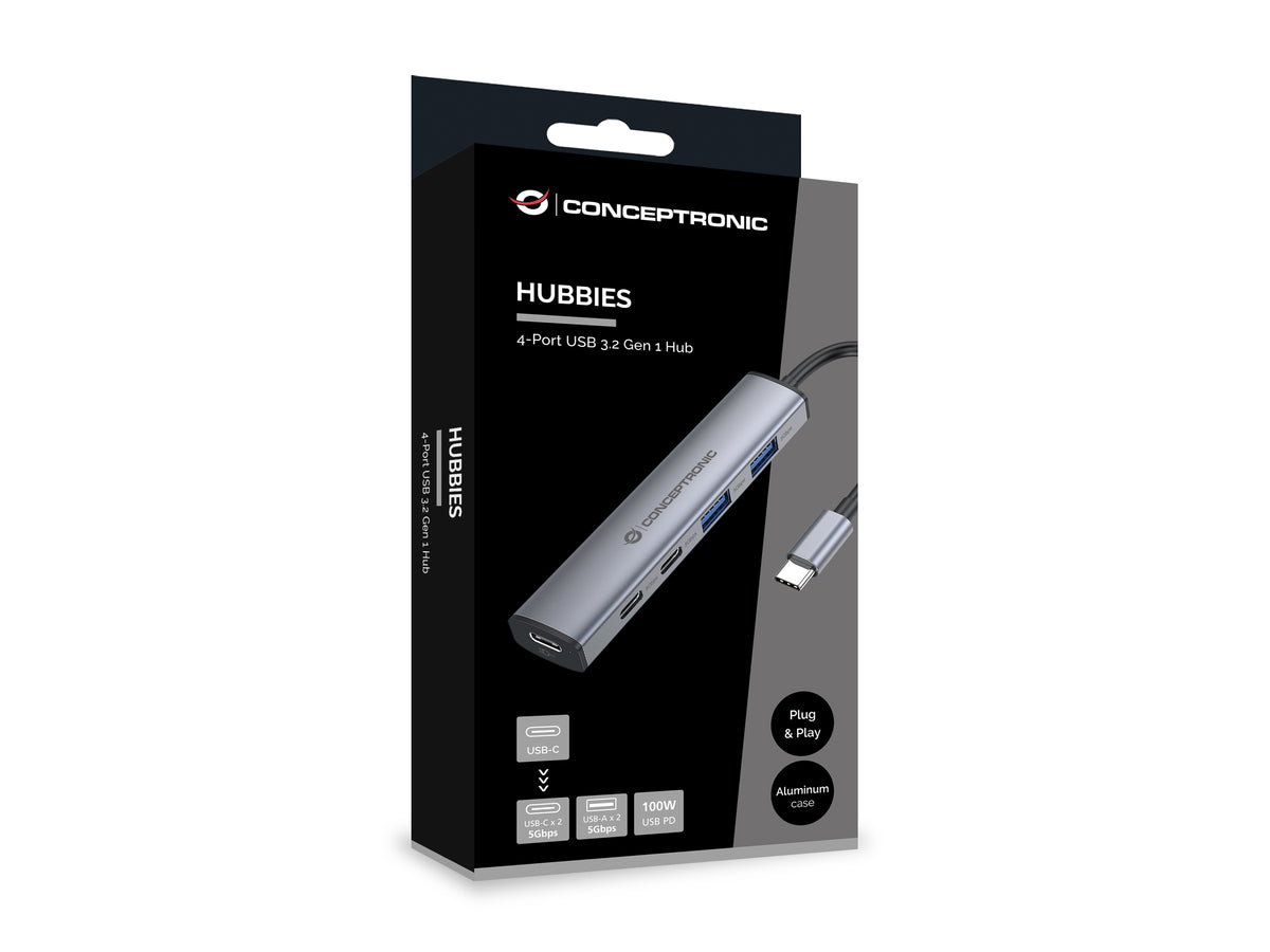 Conceptronic HUBBIES22G Hub USB 3.2 Gen 1 Type-C, 5000 Mbit/s, Gris