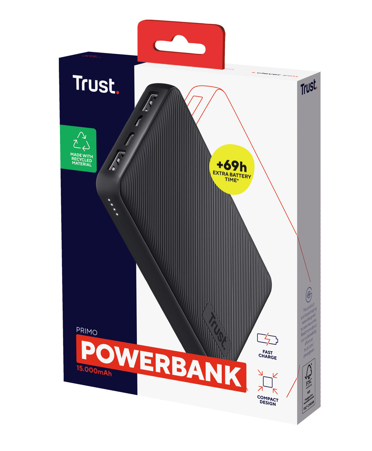 Trust Primo Powerbank 15000mAh 15Watt 2xUSB-A 1xUSB-C Sort - vue 6