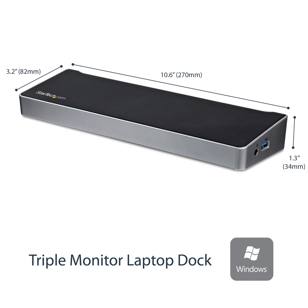 StarTech.com Station d'Accueil USB 3.0 Triple Affichage 2x 4K DisplayPort et HDMI, Hub USB-A 5 Ports, GbE, Audio 3,5 mm