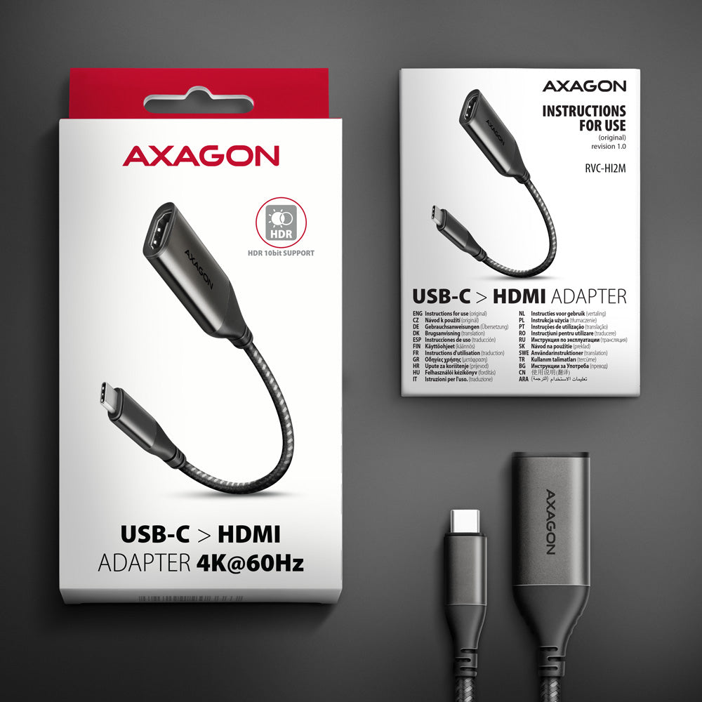 Axagon RVC-HI2M Câble Vidéo et Adaptateur USB Type-C vers HDMI, 0,25 m, Noir