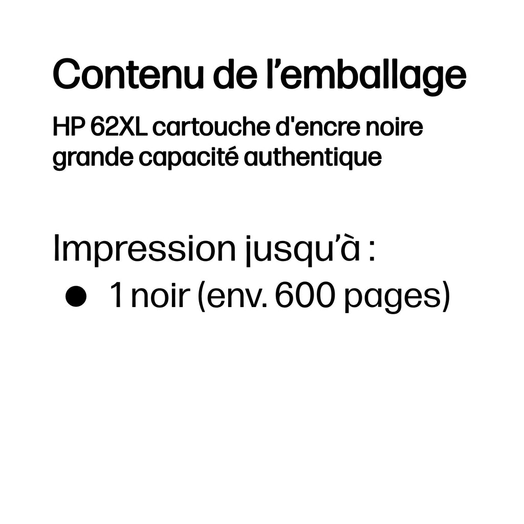 HP 62XL Cartouche d'Encre Noire Grande Capacité Authentique