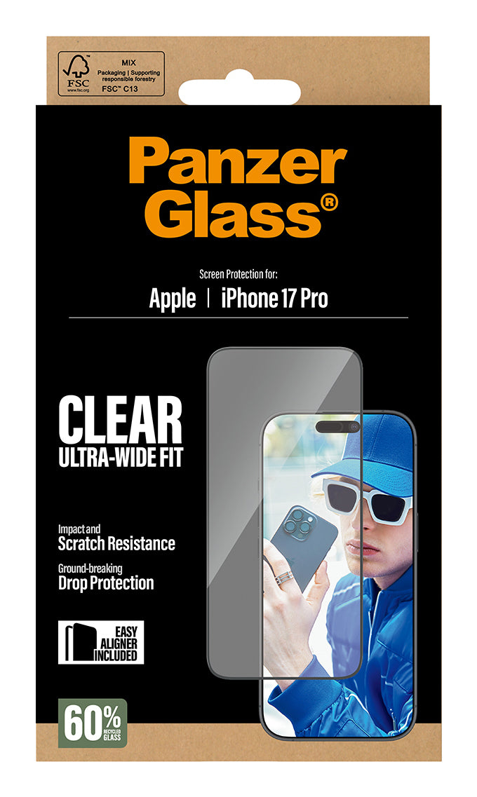 PanzerGlass ® Screen Protector iPhone 17 Pro | Ultra-Wide Fit w. EasyAligner Protection d'écran transparent Apple 1 pièce(s)