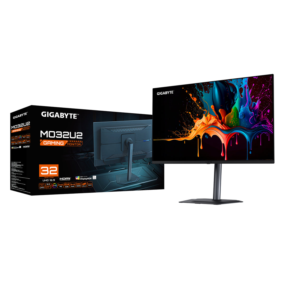 GIGABYTE MO32U2 Moniteur Gaming OLED 32” 4K UHD - 3840 x 2160, 240Hz, 0.03ms, 250 cd/m², G-Sync Compatible, FreeSync Pre