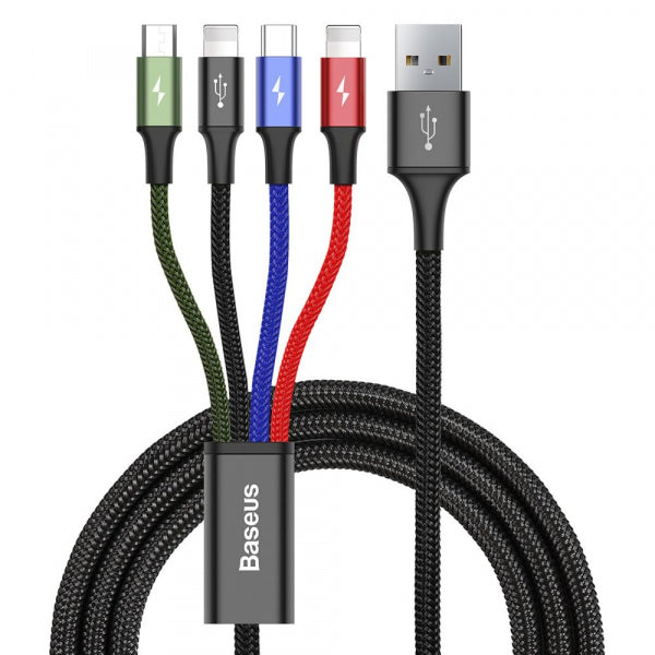 Baseus USB-A to 2 x Lightning / microUSB / USB-C Charging Cable Rapid 4in1, 20W, 2.4A, 1.2m, Black CA1T4-A01