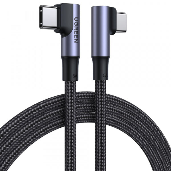 Ugreen USB-C to USB-C Cable US335 Angled, 100W, 5A, 1m, Black