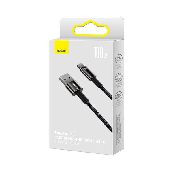 Baseus USB-A to USB-C Cable Tungsten Gold, 100W, 5A, 1m, Black CAWJ000001