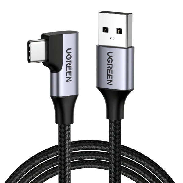 Ugreen USB-A to USB-C Cable US385 Angled, 60W, 3A, 1m, Grey