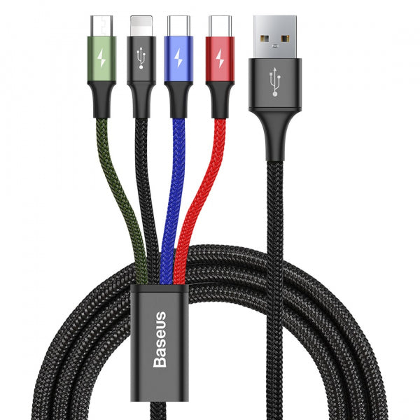 Baseus USB-A to Lightning / microUSB / USB-C Charging Cable Rapid 4in1, 20W, 3.5A, 1.2m, Black CA1T4-B01