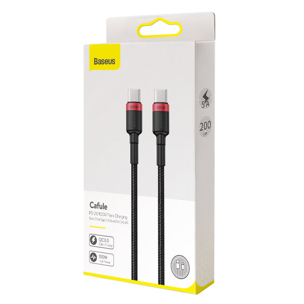 Baseus USB-C to USB-C Cable Cafule, 100W, 5A, 2m, Red CATKLF-AL91