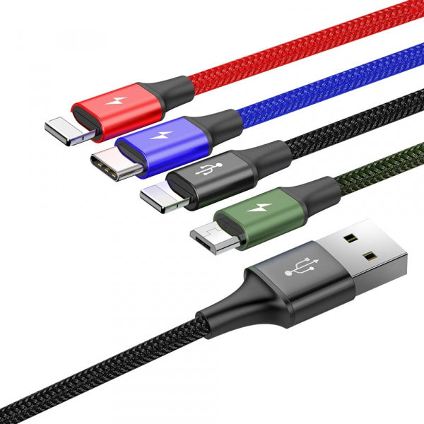 Baseus USB-A to 2 x Lightning / microUSB / USB-C Charging Cable Rapid 4in1, 20W, 2.4A, 1.2m, Black CA1T4-A01