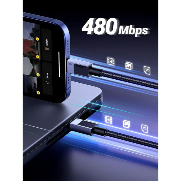 Ugreen USB-C to USB-C Cable L512, 100W, 5A, 3m, Grey