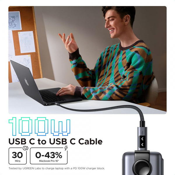 Ugreen USB-C to USB-C Cable L509, 100W, 5A, 0.5m, Grey