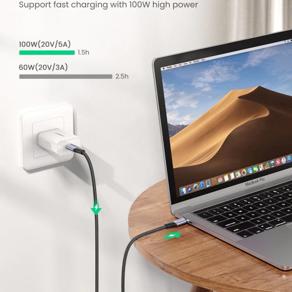 Ugreen USB-C to USB-C Cable US355, 100W, 5A, 1m, Black
